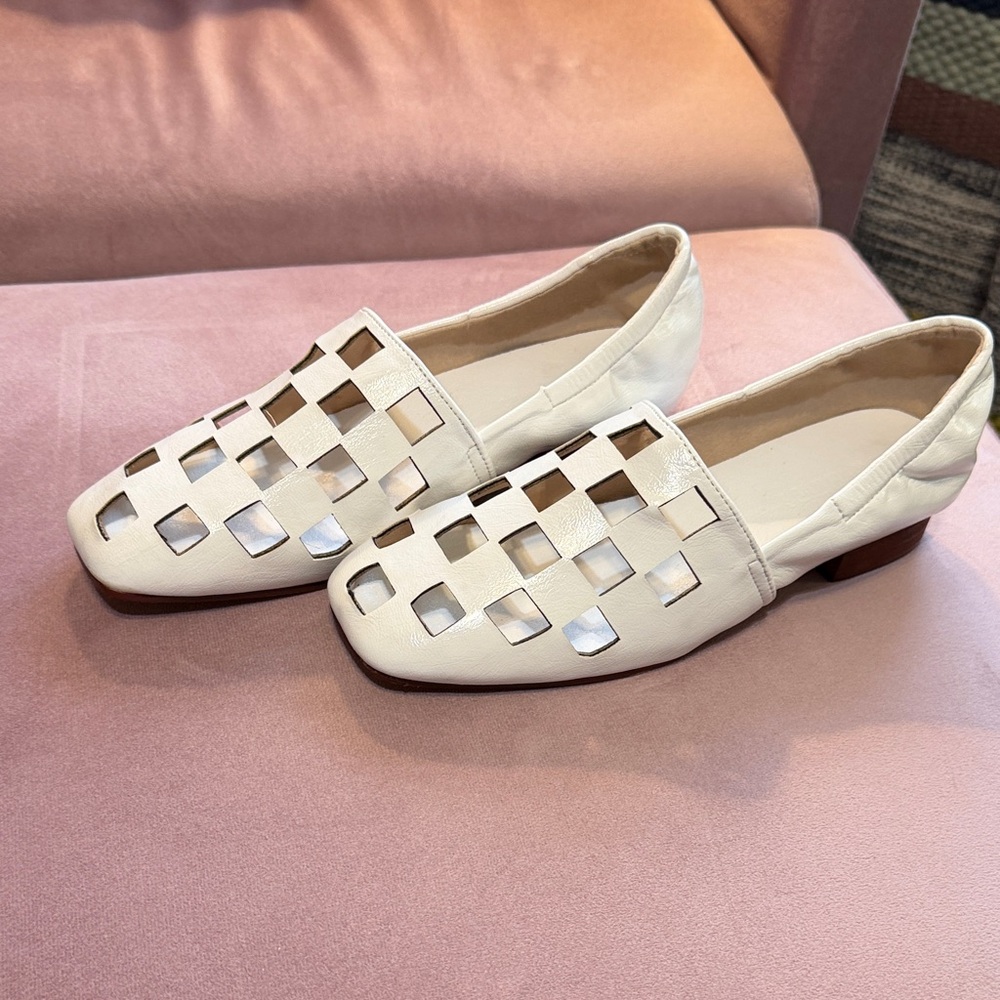 Women's Cream Woven Cutout Loafers